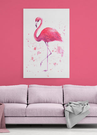 Pink flamingo watercolour pain splash white background canvas picture print