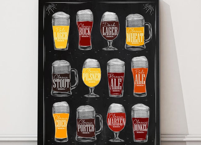 types of beer canvas picture print ideal for the kitchen or man cave pub portrait