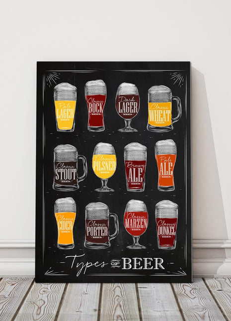 types of beer canvas picture print ideal for the kitchen or man cave pub portrait