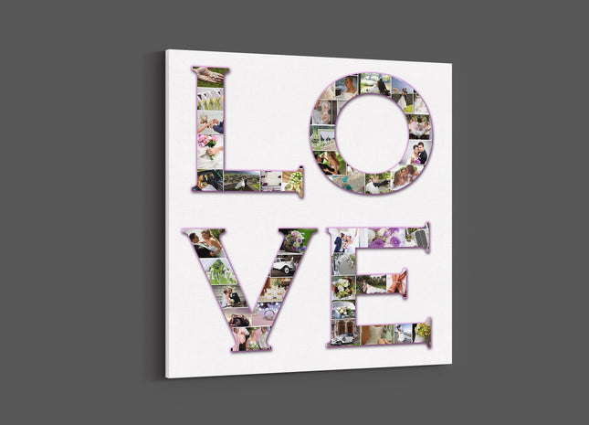 so in love LOVE letters canvas photo collage . Each letter filled with your pictures. Ideal for wedding or anniversary and valentines day.