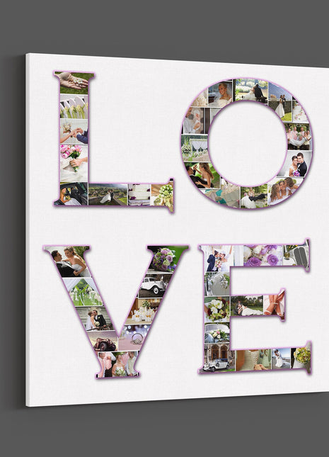 so in love LOVE letters canvas photo collage . Each letter filled with your pictures. Ideal for wedding or anniversary and valentines day.