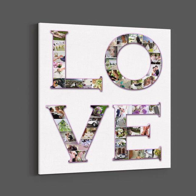 so in love LOVE letters canvas photo collage . Each letter filled with your pictures. Ideal for wedding or anniversary and valentines day.