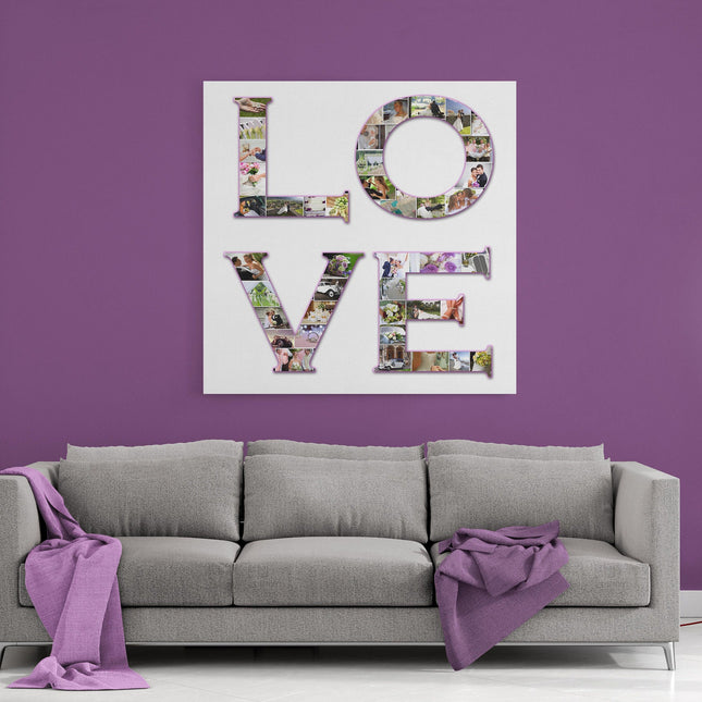 so in love LOVE letters canvas photo collage . Each letter filled with your pictures. Ideal for wedding or anniversary and valentines day.