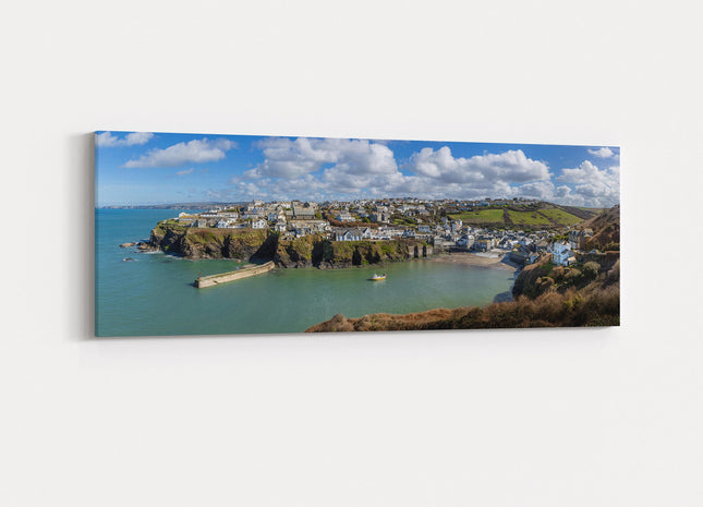 Port Isaac harbour panoramic canvas picture print village