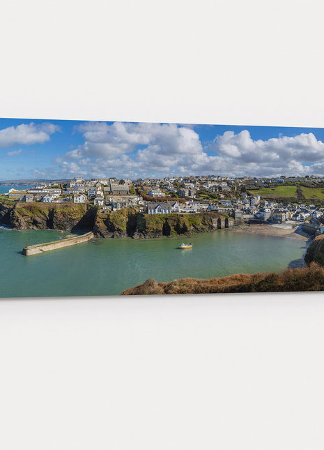 Port Isaac harbour panoramic canvas picture print village