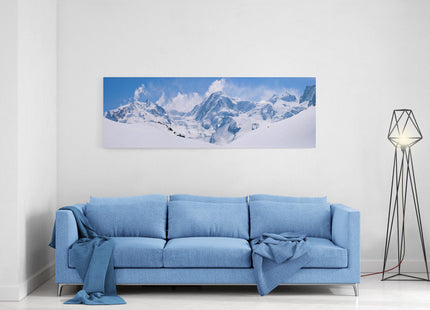 Alps mountain range canvas picture print. blues and whites snow ski