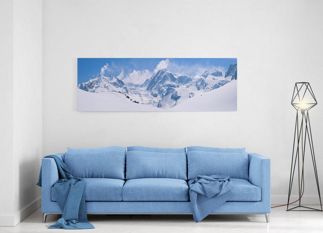 Alps mountain range canvas picture print. blues and whites snow ski