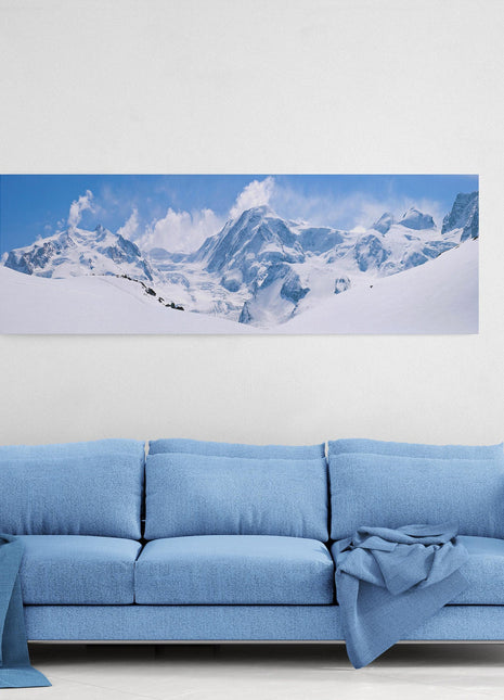 Alps mountain range canvas picture print. blues and whites snow ski