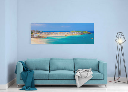 St Ives harbour panoramic canvas picture print Cornwall beach scene.