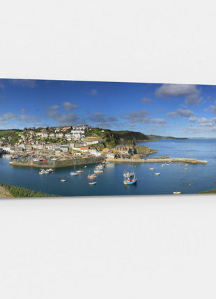Mevagissey harbour panoramic canvas picture print, Cornwall.