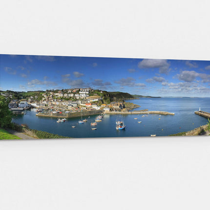 Mevagissey harbour panoramic canvas picture print, Cornwall.
