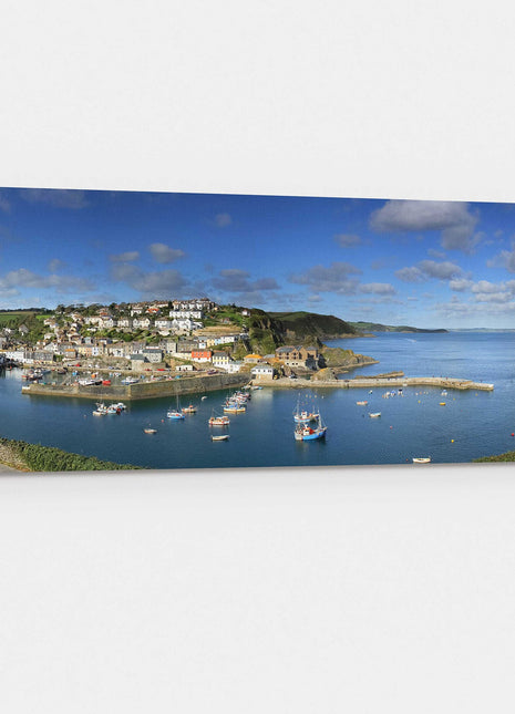 Mevagissey harbour panoramic canvas picture print, Cornwall.