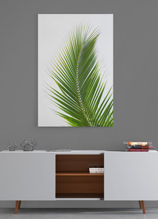 Palm tree leaf green with white background modern picture canvas print portrait