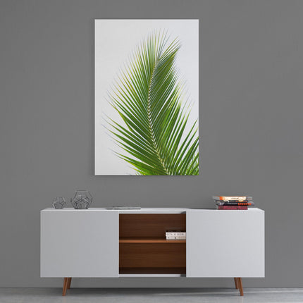 Palm tree leaf green with white background modern picture canvas print portrait