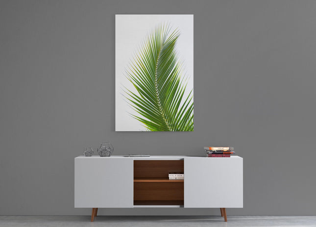 Palm tree leaf green with white background modern picture canvas print portrait