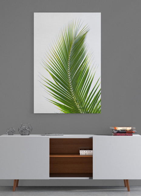 Palm tree leaf green with white background modern picture canvas print portrait