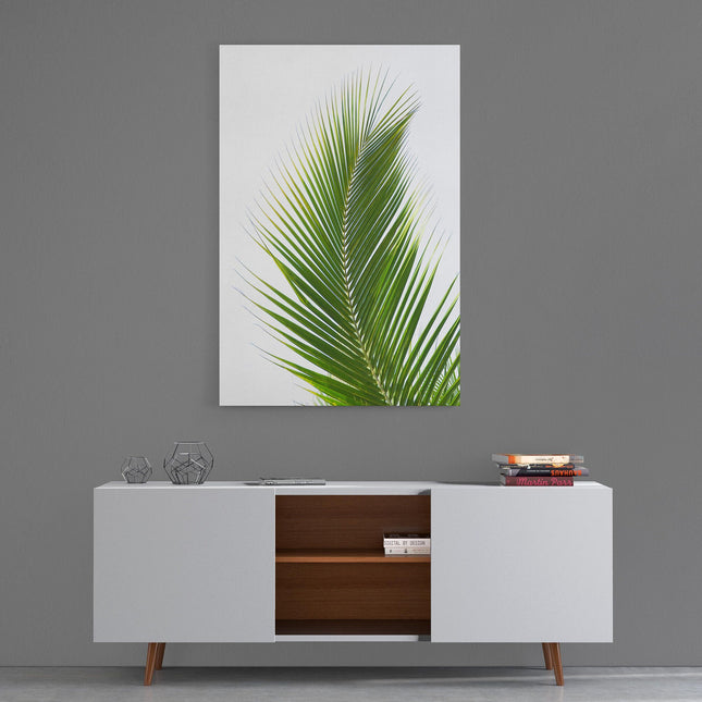 Palm tree leaf green with white background modern picture canvas print portrait