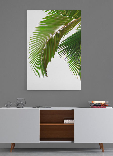 Palm leaves white background canvas picture print portrait white background