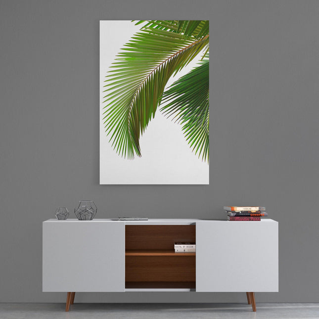 Palm leaves white background canvas picture print portrait white background