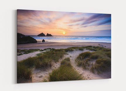 holywell bay beach canvas picture print cornwall near newquay sunset sand duns
