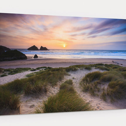 holywell bay beach canvas picture print cornwall near newquay sunset sand duns