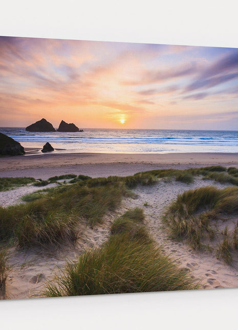 holywell bay beach canvas picture print cornwall near newquay sunset sand duns
