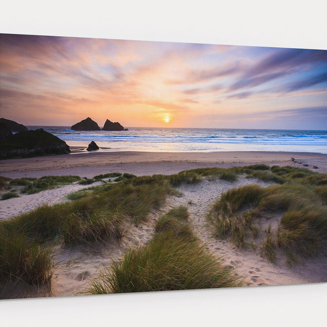 holywell bay beach canvas picture print cornwall near newquay sunset sand duns