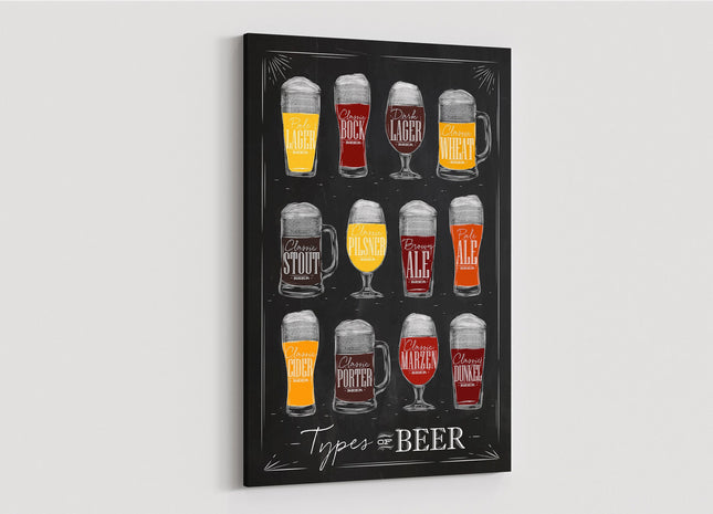 types of beer canvas picture print ideal for the kitchen or man cave pub portrait