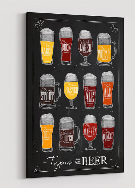 types of beer canvas picture print ideal for the kitchen or man cave pub portrait