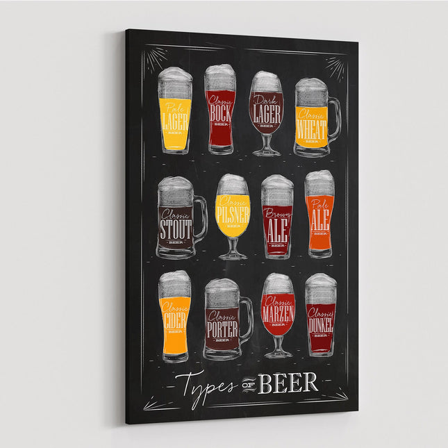 types of beer canvas picture print ideal for the kitchen or man cave pub portrait