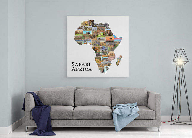 Country shape photo collage. Holiday safari memories canvas picture print