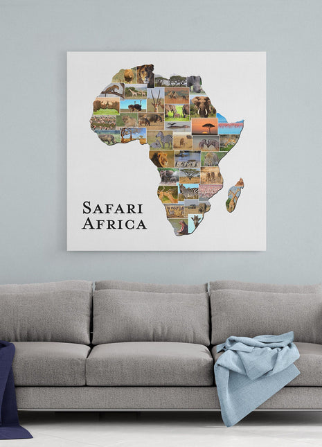 Country shape photo collage. Holiday safari memories canvas picture print
