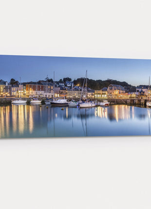 Padstow harbour panoramic canvas picture print Cornwall at night