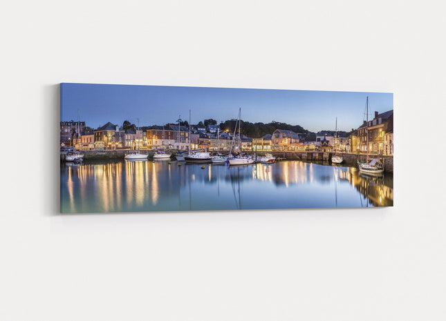Padstow harbour panoramic canvas picture print Cornwall at night