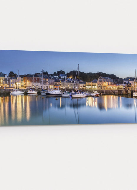 Padstow harbour panoramic canvas picture print Cornwall at night