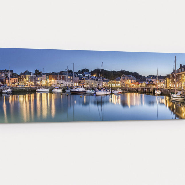 Padstow harbour panoramic canvas picture print Cornwall at night