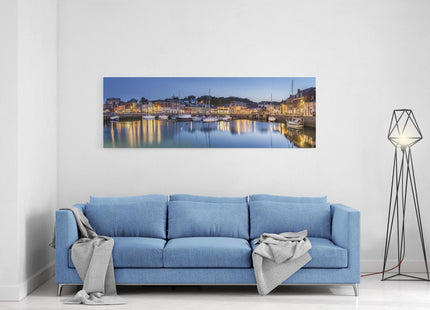 Padstow harbour panoramic canvas picture print Cornwall at night