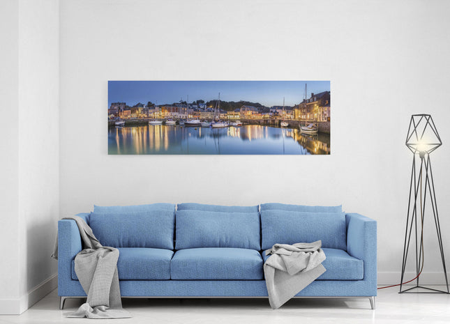 Padstow harbour panoramic canvas picture print Cornwall at night