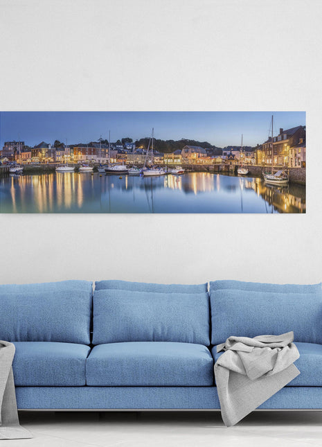 Padstow harbour panoramic canvas picture print Cornwall at night