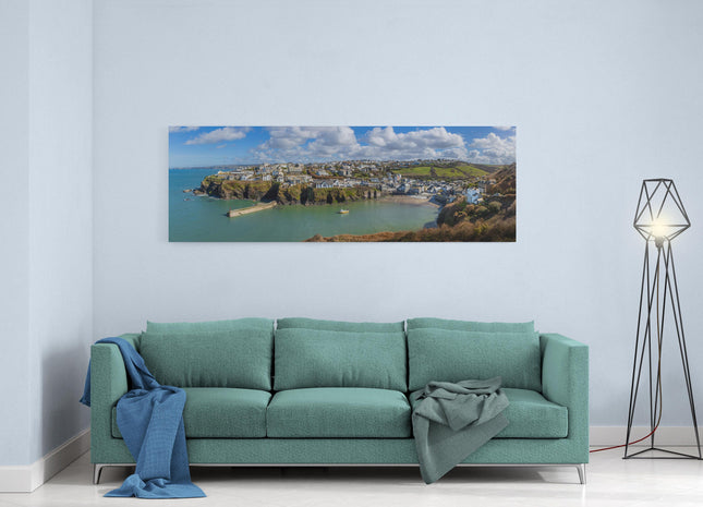Port Isaac harbour panoramic canvas picture print village