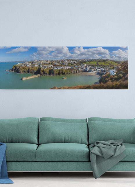 Port Isaac harbour panoramic canvas picture print village