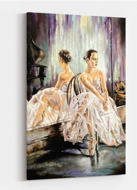 Ballerina sitting near a mirror. print of an oil painting onto a canvas picture