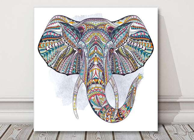 Ethnic patterned head of elephant. Indian, crown canvas picture print