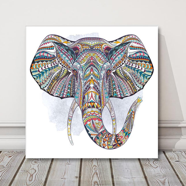 Ethnic patterned head of elephant. Indian, crown canvas picture print