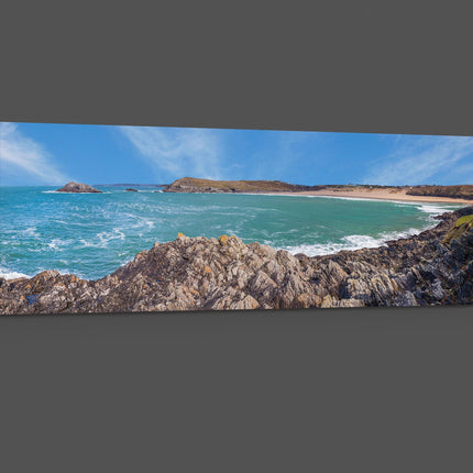 Crantock beach, panoramic canvas picture print. Cornwall beach scene.