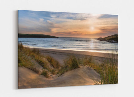 Crantock beach at sunset Cornwall Canvas Print picture print from sand dunes