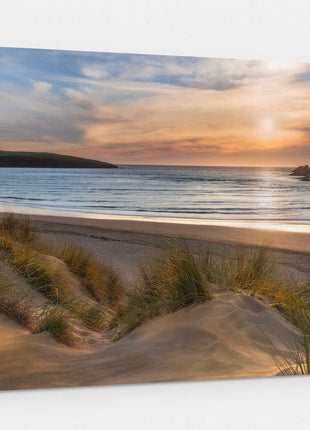 Crantock beach at sunset Cornwall Canvas Print picture print from sand dunes