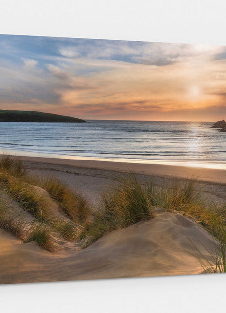 Crantock beach at sunset Cornwall Canvas Print picture print from sand dunes