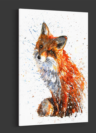 Fox watercolour paint splash white background canvas picture print