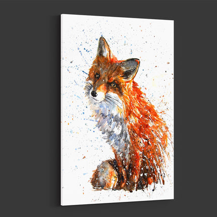 Fox watercolour paint splash white background canvas picture print